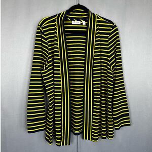 Women's Denim & Co Navy Blue & Yellow Striped Essential Jersey Knit Cardigan- XL